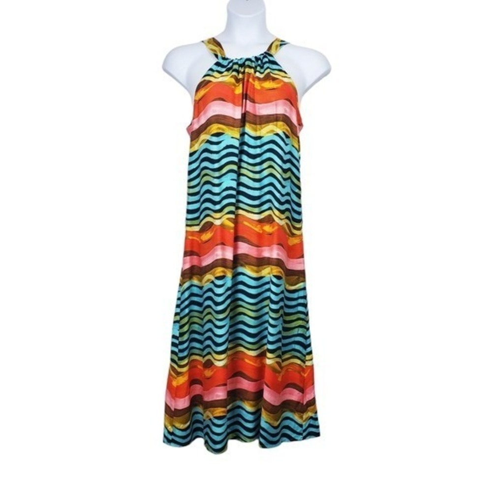 Anthropologie Womens Corey Lynn Calter Colorful Waves Halter Midi Dress Size M